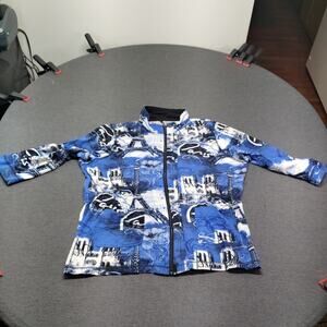 Onque Casuals Paris Eiffel Tower Zip Up Top Women’s L Blue Graphic Art Shirt